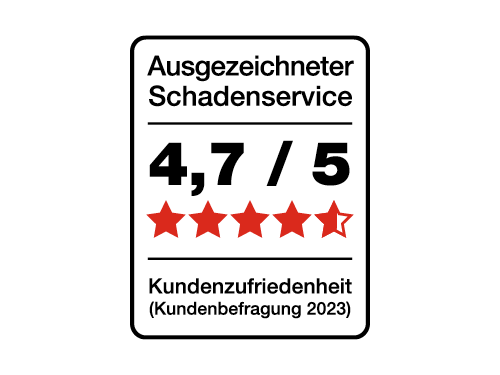 Hiscox Siegel für Schadenzufriedenheit bei Kunden im Jahr 2023 mit einem Wert von 4,7 von 5 Sternen