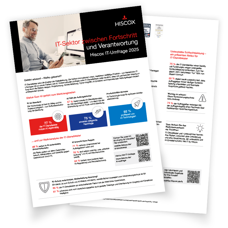 Vorschau auf das Factsheet zu den Ergebnissen der Hiscox IT-Studie 2025