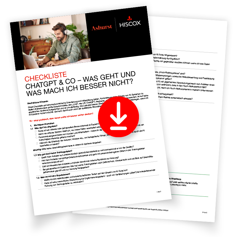 Vorschaubild der KI-Checkliste mit einem roten Download-Pfeil in der Mitte