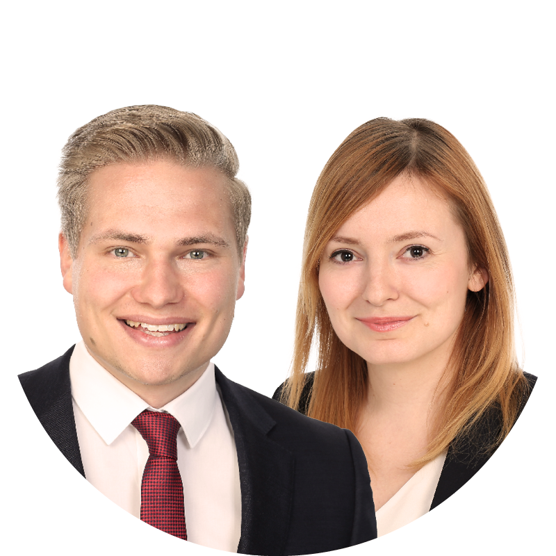 Links im Bild Robin Schroeter, Sales & Development Underwriter Commercial Lines und rechts Claudia von Pawel, Chief of Staff