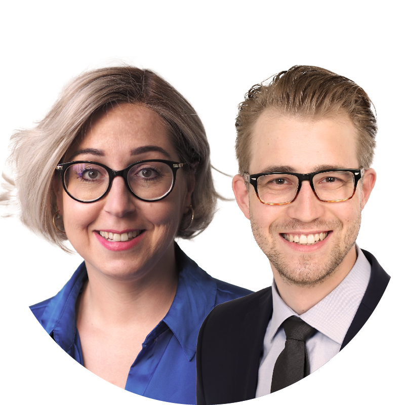 Links im Bild Özgün Habenstein, Head of Claims Commercial Lines und links Bastian Lutz, Sales and Development Underwriter von Hiscox