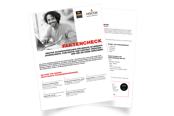 Dartellung der zwei Seiten des Faktenchecks der häufigsten Schadenursachen im Bereich Journalismus, Publizistik und Content Creation.