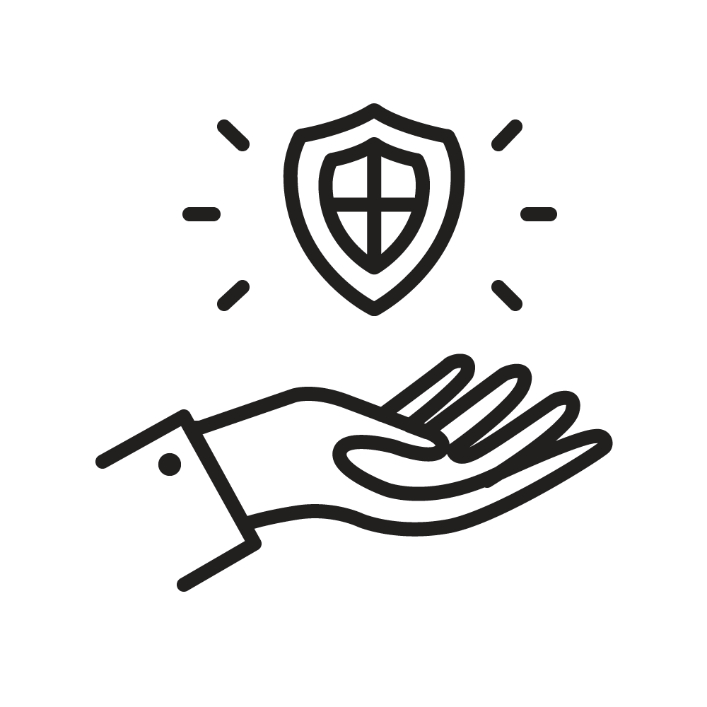 Über einer Hand schwebt ein Schild. Das Icon stellt den individuellen Schutz dar.