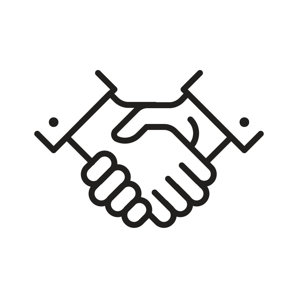 Icon von zwei Händen, die sich fest die Hände schütteln, symbolisiert Zusammenarbeit.