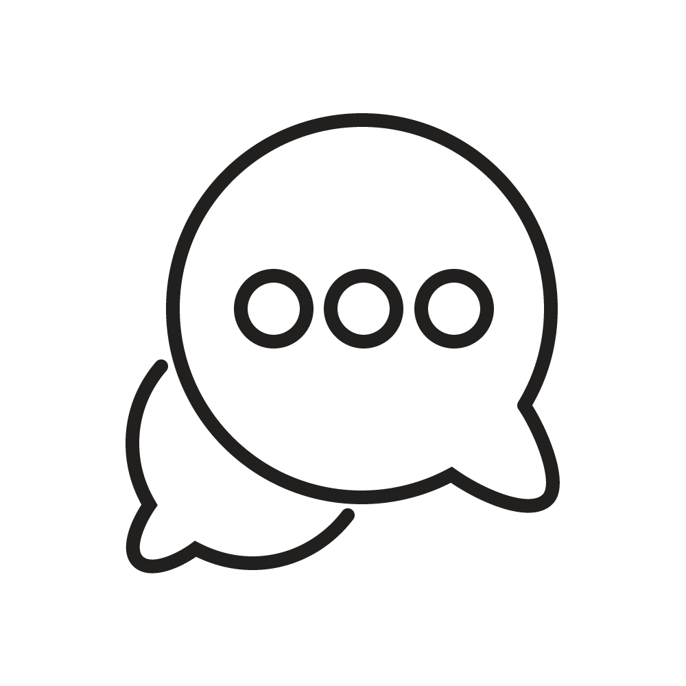 Icon einer Sprechblase, die Kommunikation und Austausch symbolisiert.
