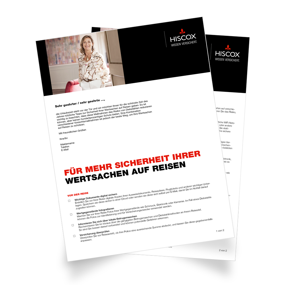 Wertesicherung auf Reisen: Kundenanschreiben für Vermittler