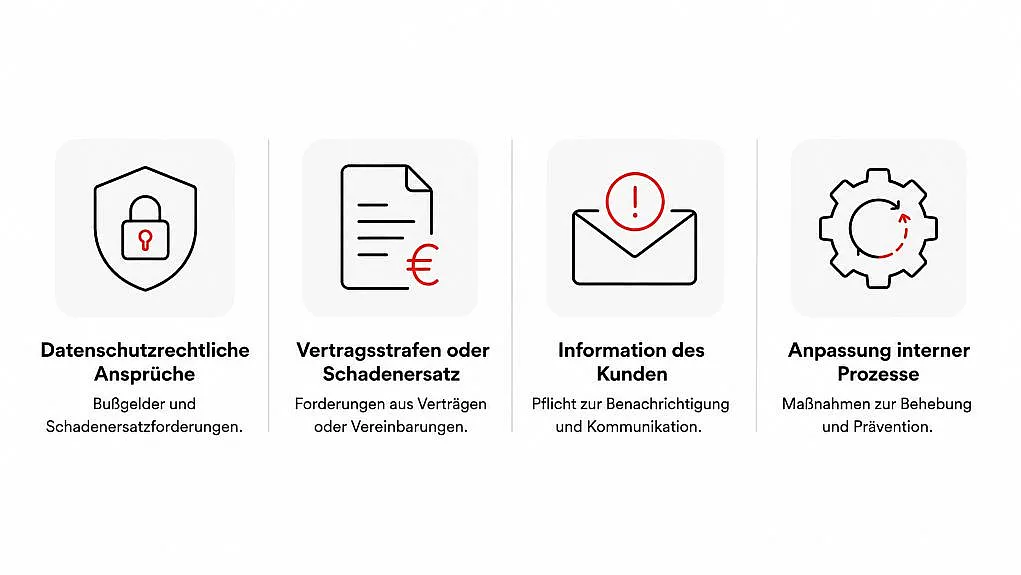 Infografik zu möglichen Folgen von Datenschutz- und Vertraulichkeitsverstößen.