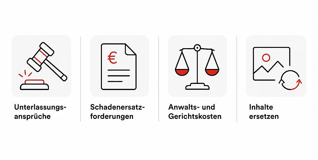 Infografik zu möglichen Folgen von Rechtsverletzungen im Marketing.