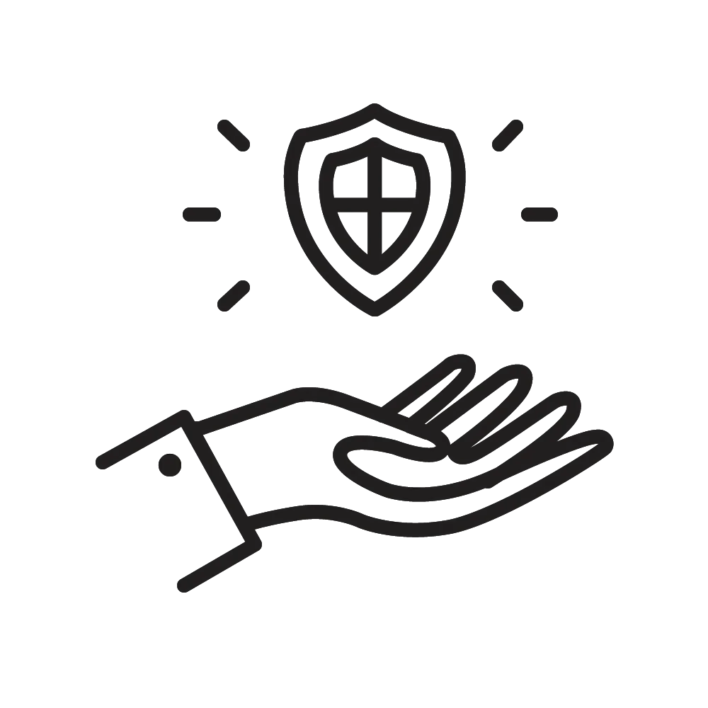 Über einer Hand schwebt ein Schild. Das Icon stellt den individuellen Schutz dar.
