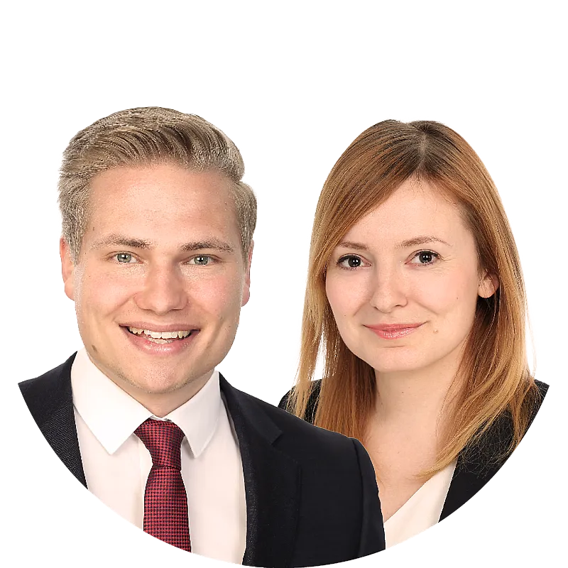 Links im Bild Robin Schroeter, Sales & Development Underwriter Commercial Lines und rechts Claudia von Pawel, Chief of Staff