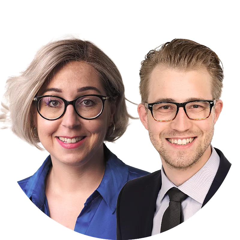 Links im Bild Özgün Habenstein, Head of Claims Commercial Lines und links Bastian Lutz, Sales and Development Underwriter von Hiscox