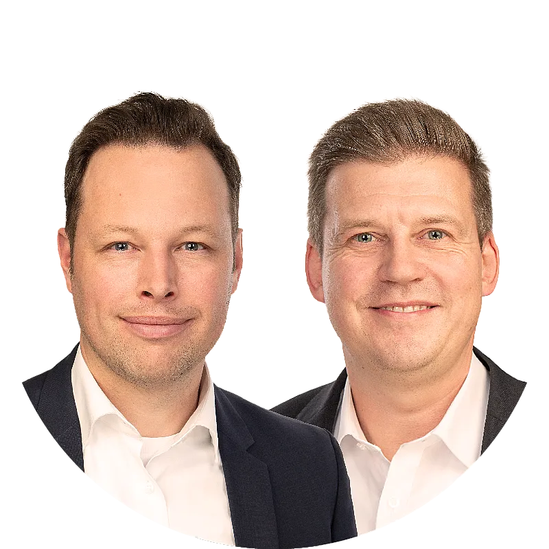 Links im Bild Simon Fölting, Head of Branch Köln und rechts Lars Besse, Sales and Development Underwriter Commercial Lines von Hiscox