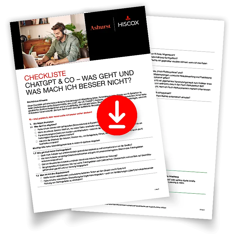 Vorschaubild der KI-Checkliste mit einem roten Download-Pfeil in der Mitte