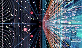 Abstrakte Darstellung digitaler Datenströme in einem vernetzten Computersystem.