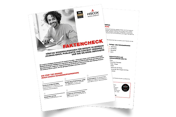 Dartellung der zwei Seiten des Faktenchecks der häufigsten Schadenursachen im Bereich Journalismus, Publizistik und Content Creation.