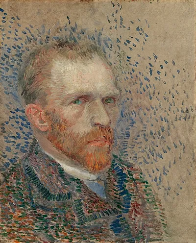 Selbstbildnis von Vincent van Gogh. Das Gemälde ist bekannt für seinen pointillistischen Stil mit kurzen, markanten Pinselstrichen.