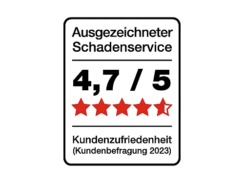 Hiscox Siegel für Schadenzufriedenheit bei Kunden im Jahr 2023 mit einem Wert von 4,7 von 5 Sternen