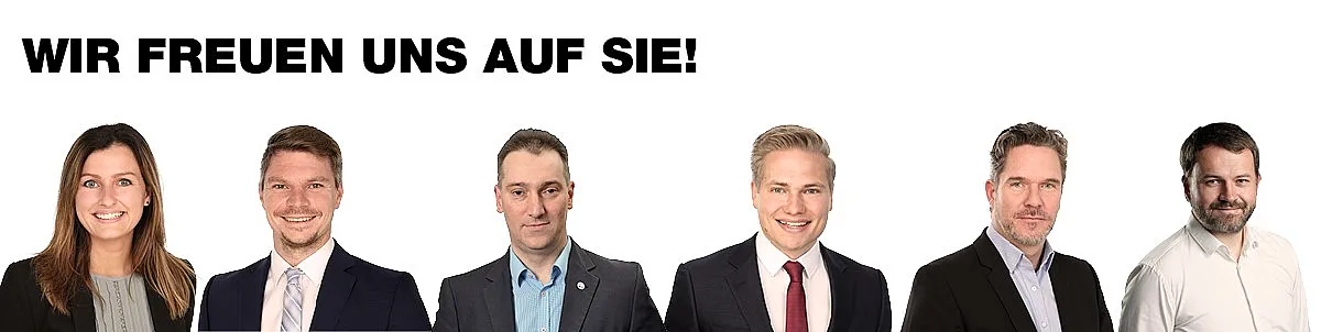 6 Personen sind nebeneinander abgebildet und lächeln