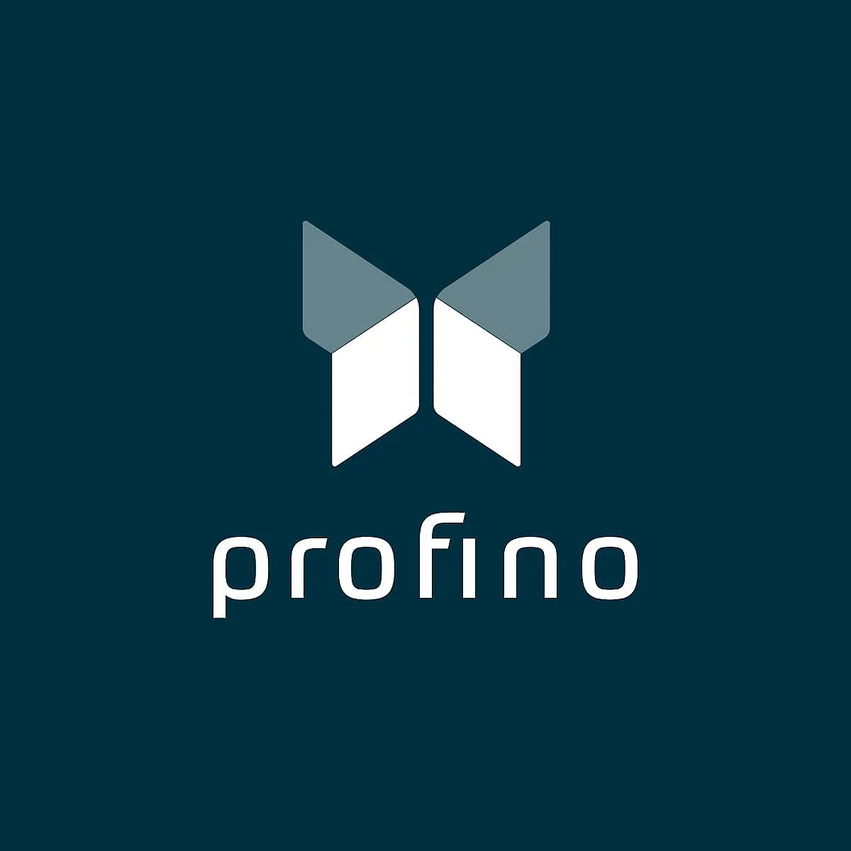 Logo mit dem Schriftzug ‚profino‘ unter einem stilisierten Schmetterling auf dunkel-türkisfarbenem Hintergrund.